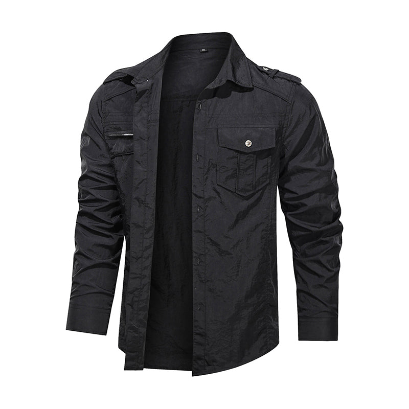 Mannen Shirt Uitloper Militaire Dunne Lange Mouwen Sneldrogende Solid Casual Fit Mannen Shirt