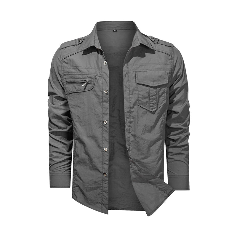 Mannen Shirt Uitloper Militaire Dunne Lange Mouwen Sneldrogende Solid Casual Fit Mannen Shirt