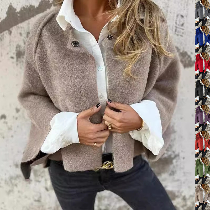 Damen-Cardigan mit Fledermausärmeln, Herbst und Winter, lockerer kurzer Kaschmirmantel