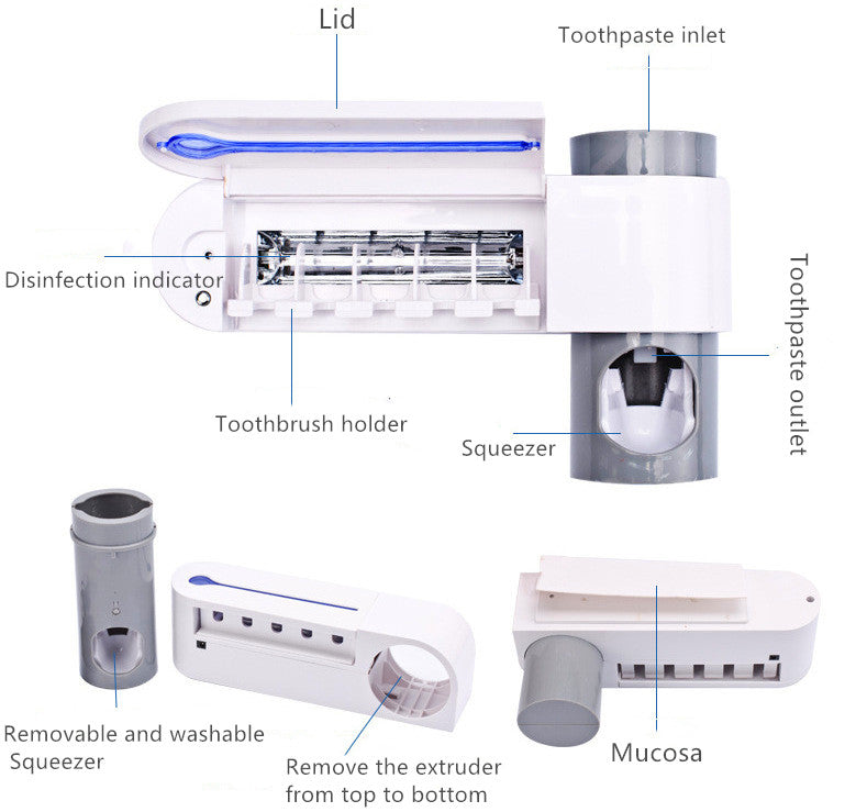 2-in-1 UV-Zahnbürstenhalter mit Desinfektion und automatischem Zahnpastahalter – Komplettset für Zahnbürstenreinigung und Hygiene