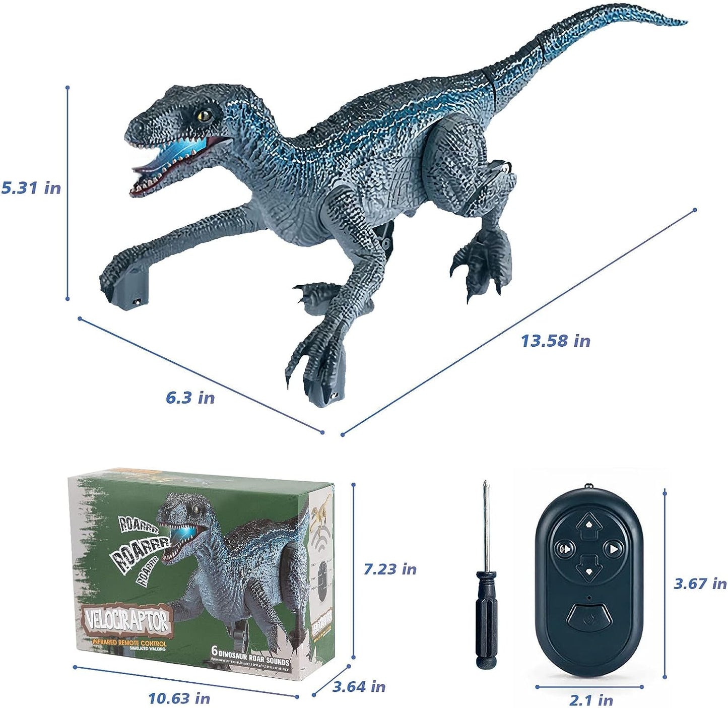 Remote Control Dinosaur Toys, Electric Walking Dinosaur Toy For Boys, Jurassic Velociraptor Toys With Realistic Simulation Sounds And Light For 3-7 Years Kids Gifts-Gray 