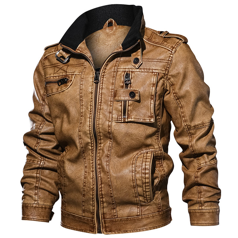 Men PU Leather Jacket Casual Thick Motorcycle Leather Jacket Winter Windproof Coat