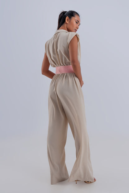 Wide Leg Jumpsuit in Beige