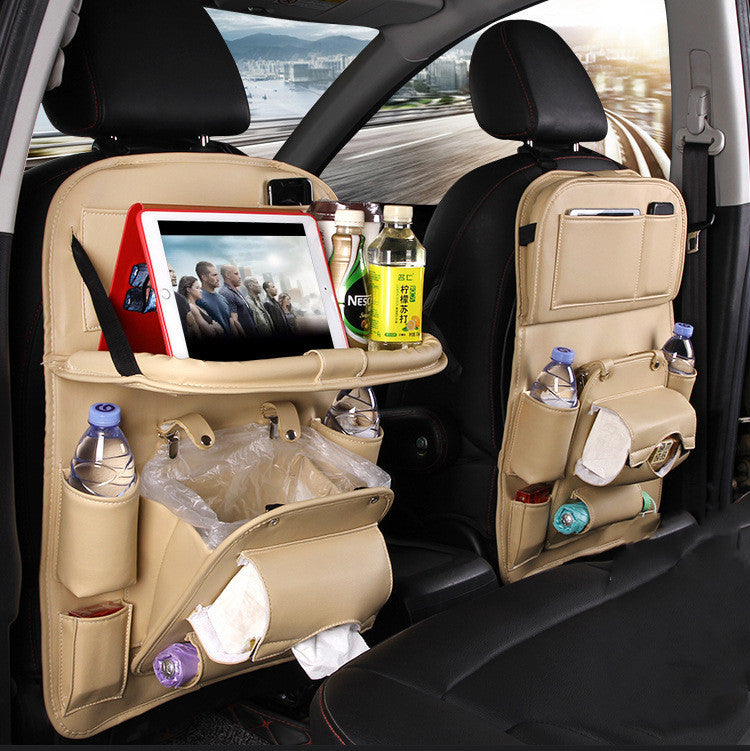 PU Leather Car Organizer – Multifunctional Waterproof Seat Back Organizer with Hanging Tray for Car Interior