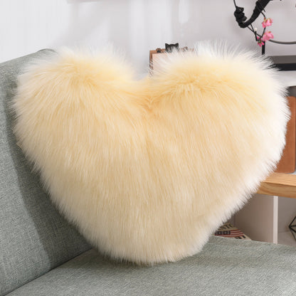 Heart Shaped Fluffy Cushion – Long Plush White Decorative Pillows | Decorative Sofa Decor