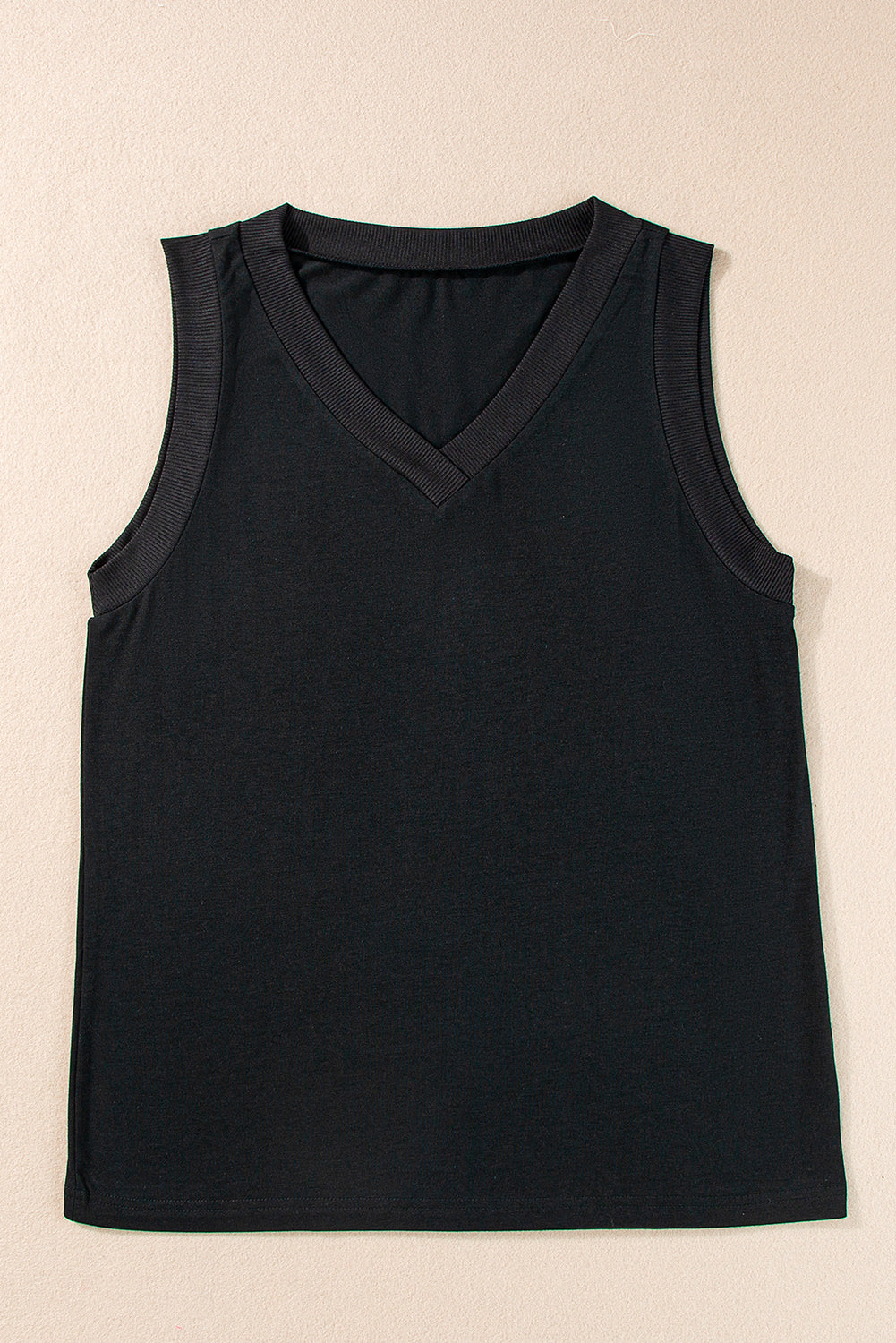 Black Knitted V-neck Tank Top