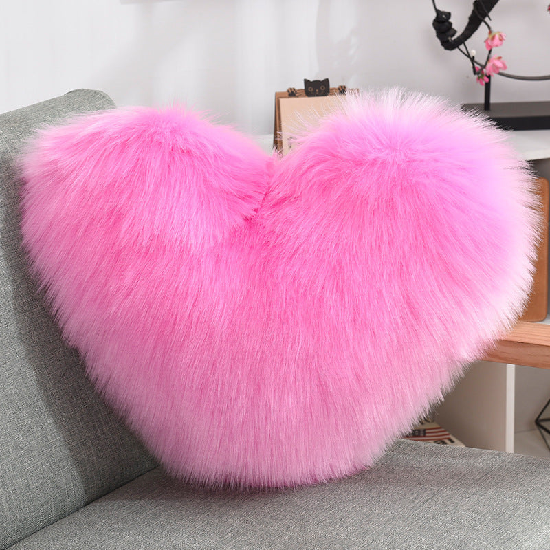 Heart Shaped Fluffy Cushion – Long Plush White Decorative Pillows | Decorative Sofa Decor