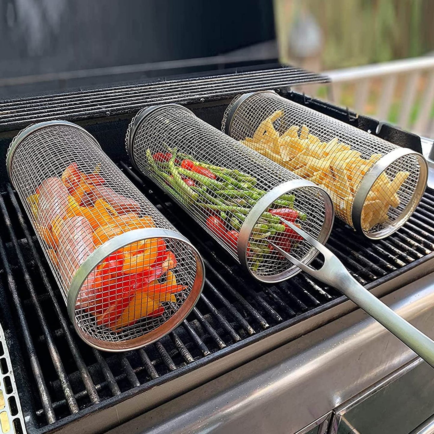 Rolling Grilling Basket Metal BBQ