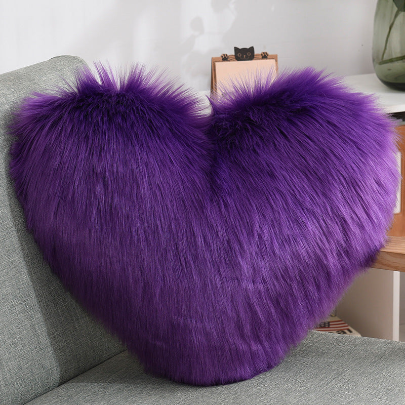 Heart Shaped Fluffy Cushion – Long Plush White Decorative Pillows | Decorative Sofa Decor