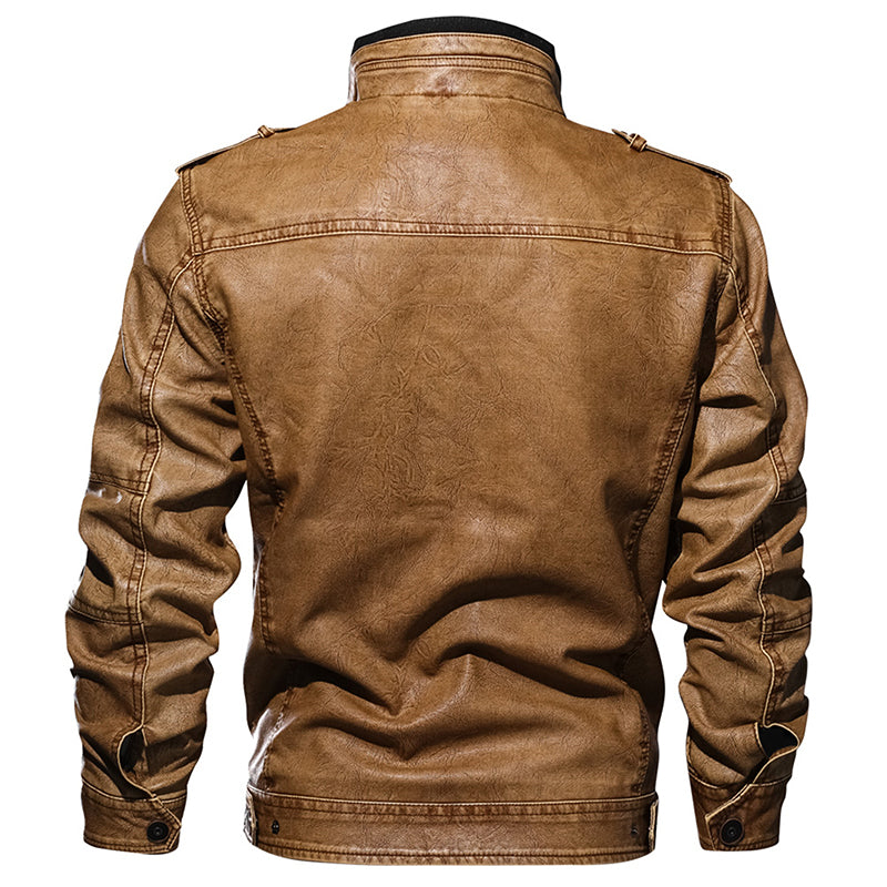 Men PU Leather Jacket Casual Thick Motorcycle Leather Jacket Winter Windproof Coat