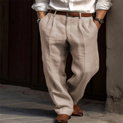 Men's Linen Trousers with Double Pleats and Front Pockets - Comfortable, breathable and ideal for a casual look