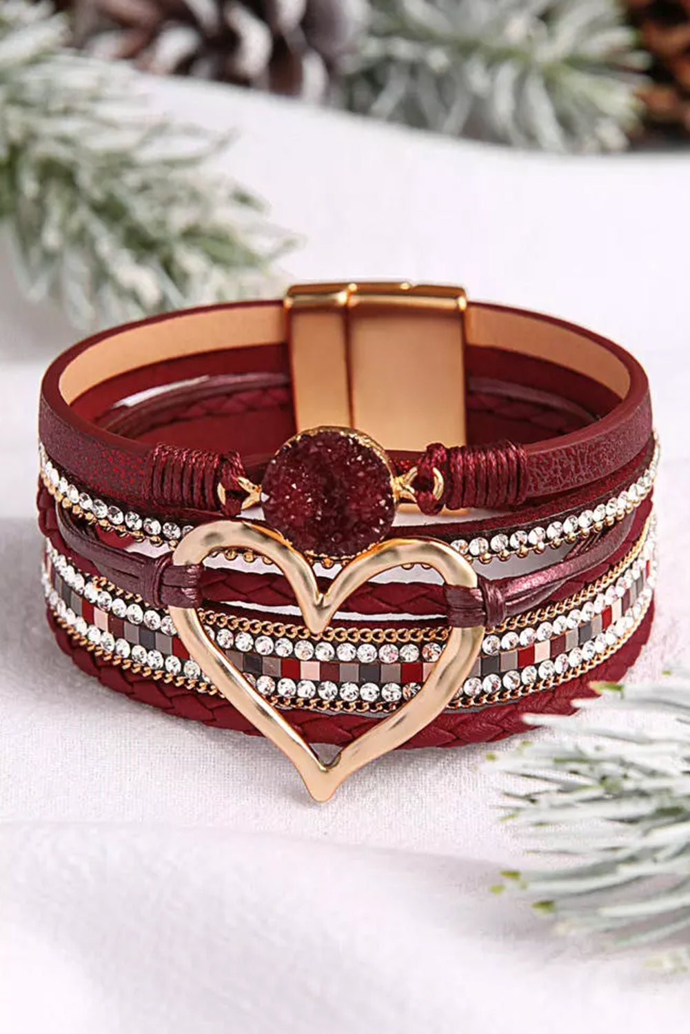 Fiery red rhinestone heart bracelet