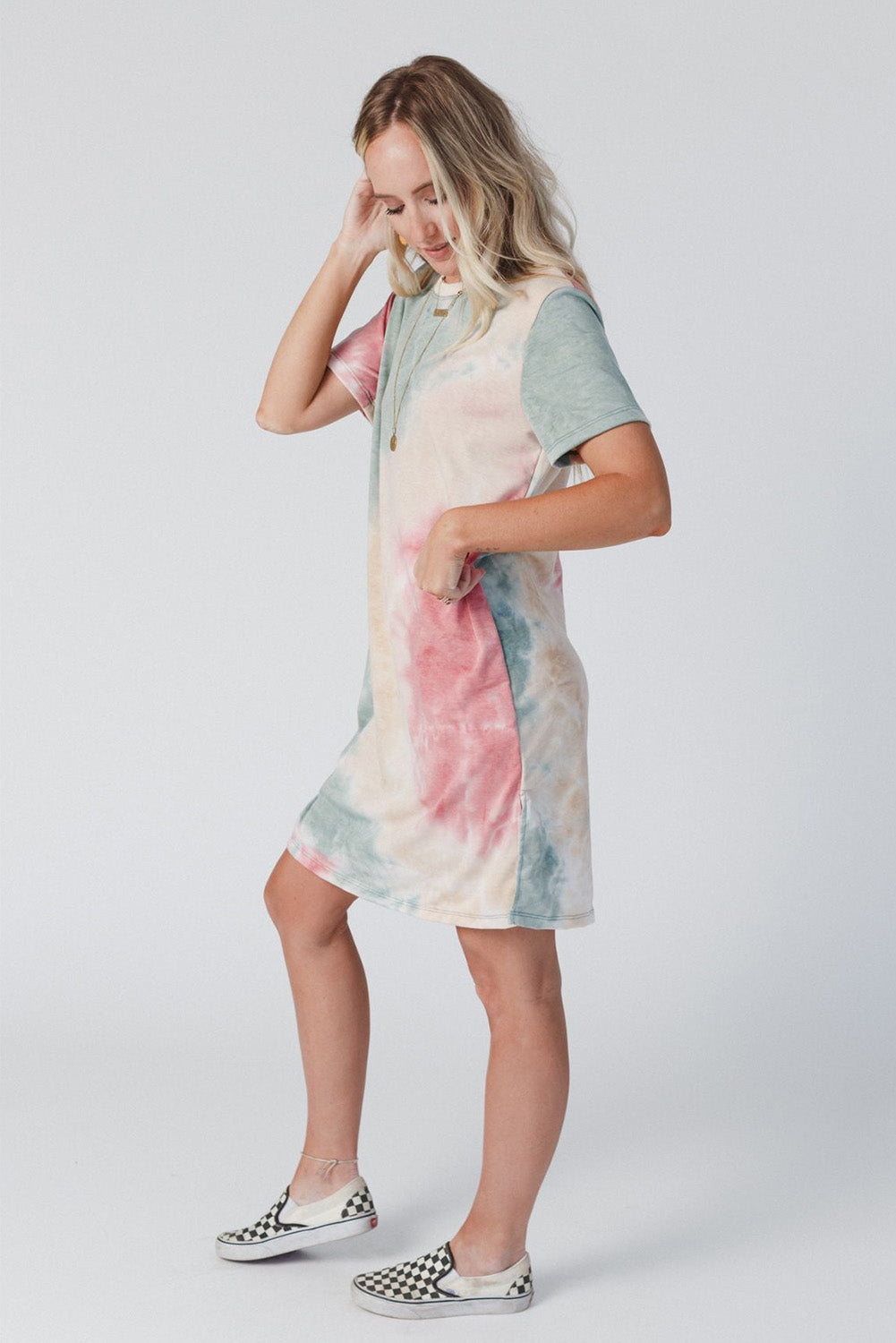 Multicolor Tie Dye Oversized Slit Tee Jurk