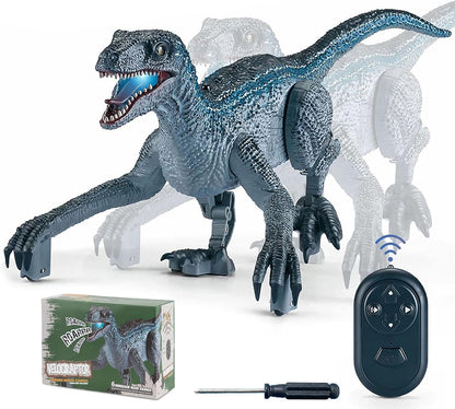 Remote Control Dinosaur Toys, Electric Walking Dinosaur Toy For Boys, Jurassic Velociraptor Toys With Realistic Simulation Sounds And Light For 3-7 Years Kids Gifts-Gray 