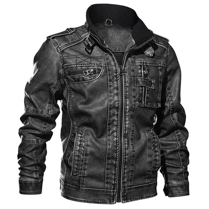 Men PU Leather Jacket Casual Thick Motorcycle Leather Jacket Winter Windproof Coat