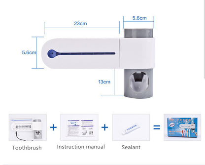 2-in-1 UV Toothbrush Holder with Disinfection and Automatic Toothpaste Holder – Complete Set for Toothbrush Cleaning and Hygiene