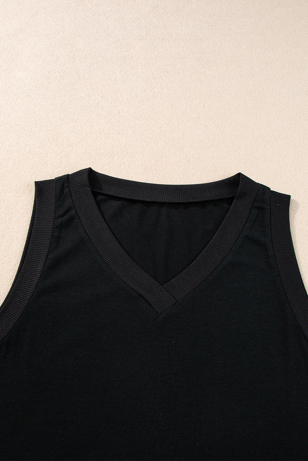 Black Knitted V-neck Tank Top