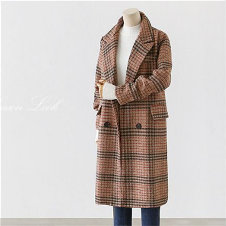 Plus Size Women's Long Sleeve Checked Coat with Turtleneck