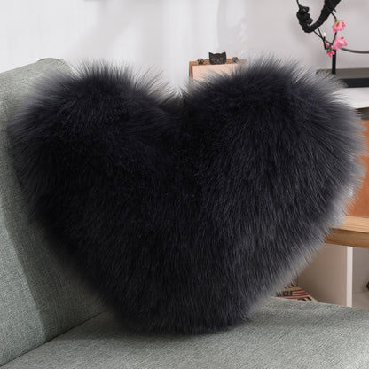 Heart Shaped Fluffy Cushion – Long Plush White Decorative Pillows | Decorative Sofa Decor