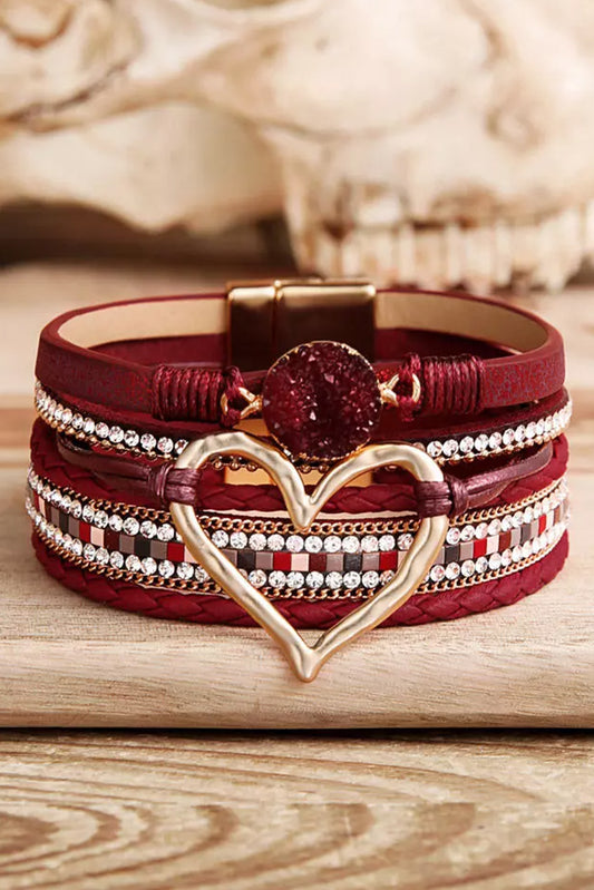 Vurige rode rhinestone hart armband