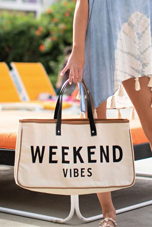 Witte WEEKEND VIBES canvas strandtas