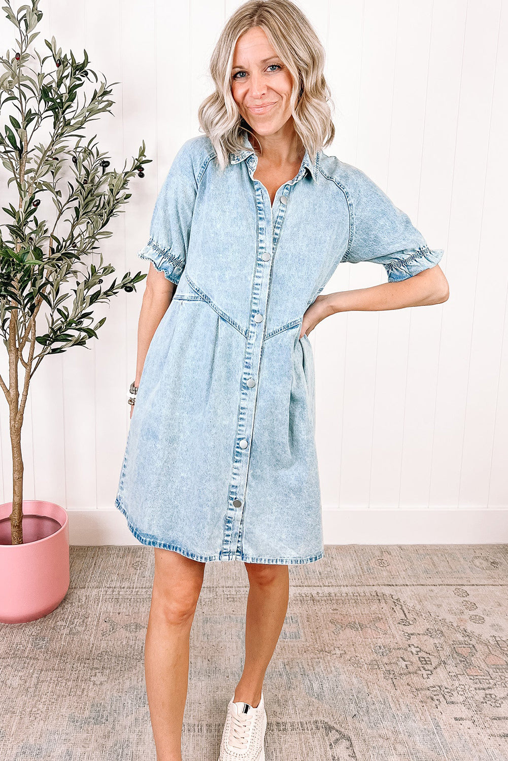 Beau blauw Geknoopte Denim Jurk