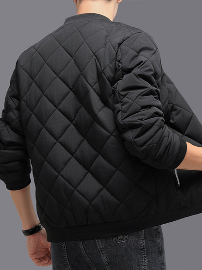 Fashionable Men's Winter Coat Made of Cotton with Checkered Stitching - Thick Padded Baseball Jacket - Casual and Warm Plain Coat