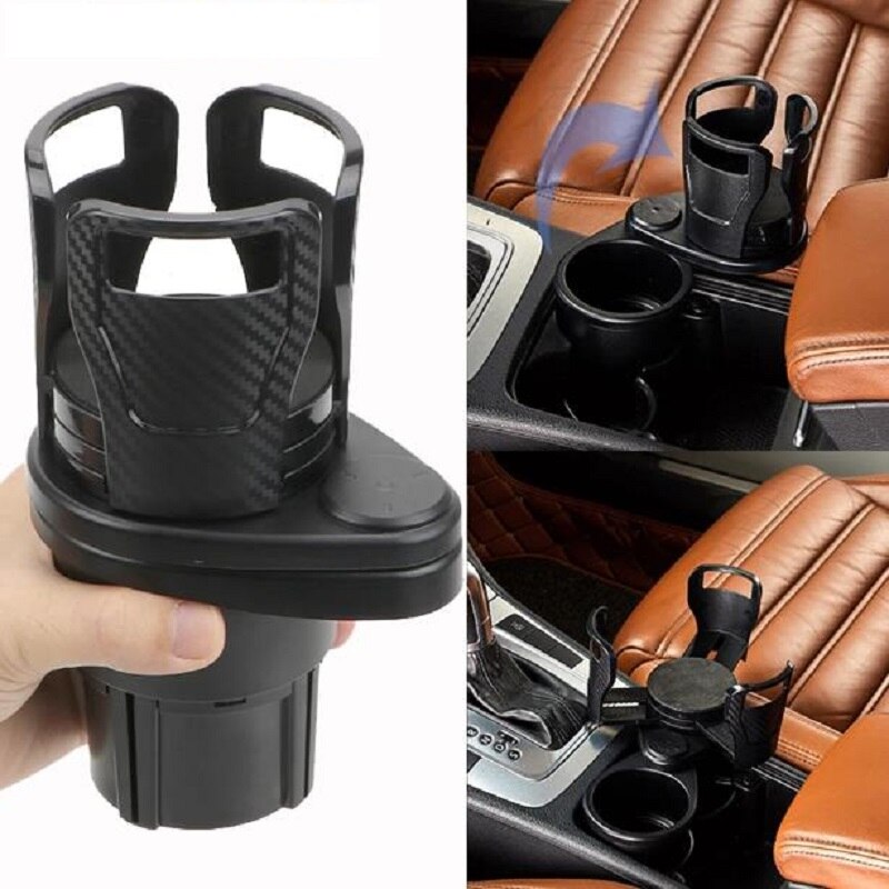 2-in-1 Double Cup Holder – Space-saving, 360° rotatable base, safe storage