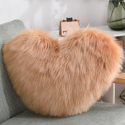 Heart Shaped Fluffy Cushion – Long Plush White Decorative Pillows | Decorative Sofa Decor