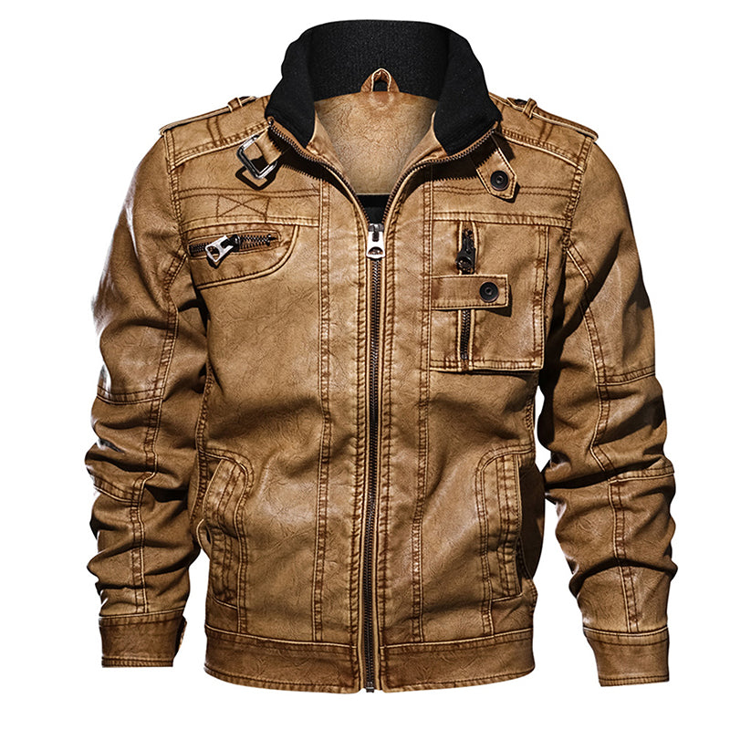 Men PU Leather Jacket Casual Thick Motorcycle Leather Jacket Winter Windproof Coat