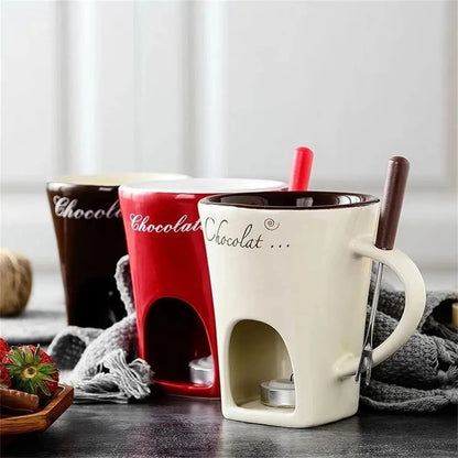 Fondue Mug Set: Persoonlijke Mini Fondue Potten voor Chocolade, Kaas, IJs & Boter – Individuele Fondue Maker en Warmer – Essentiële Keuken Gadgets