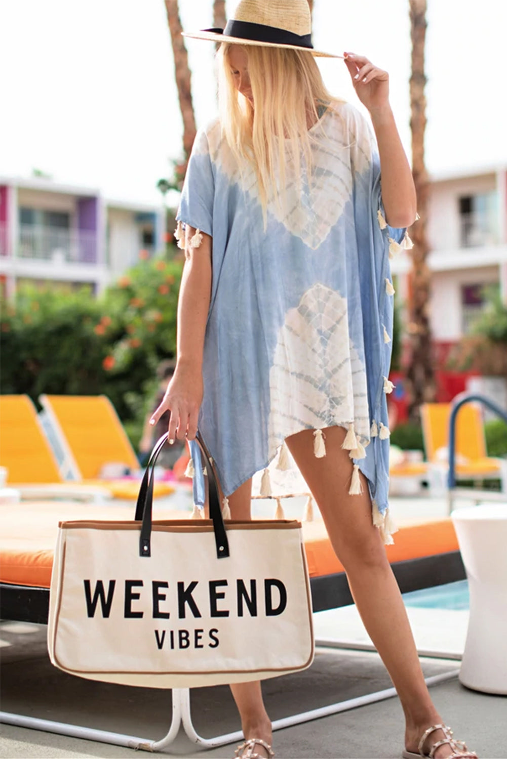 Witte WEEKEND VIBES canvas strandtas