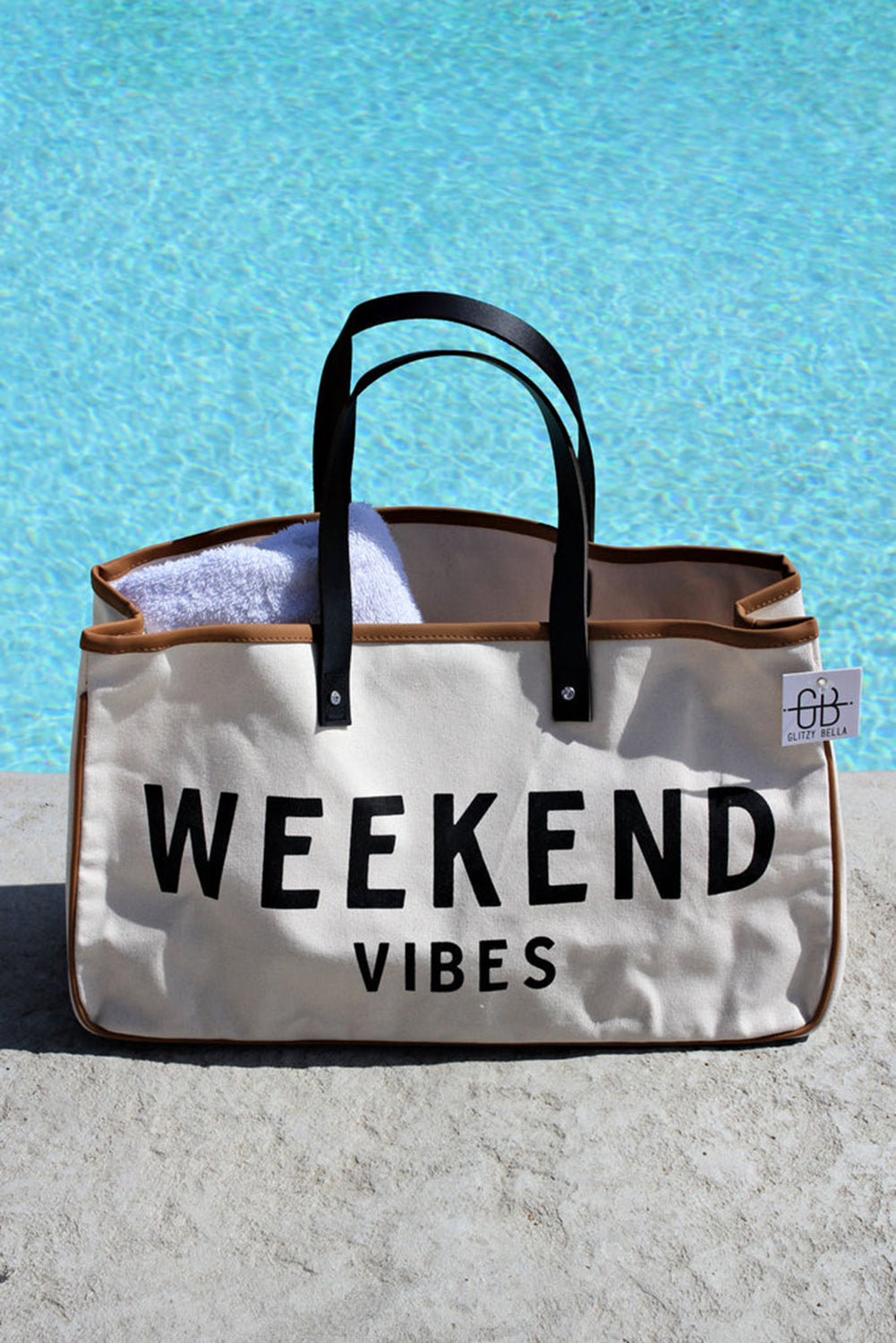 Weiße WEEKEND VIBES Canvas-Strandtasche