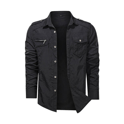 Mannen Shirt Uitloper Militaire Dunne Lange Mouwen Sneldrogende Solid Casual Fit Mannen Shirt