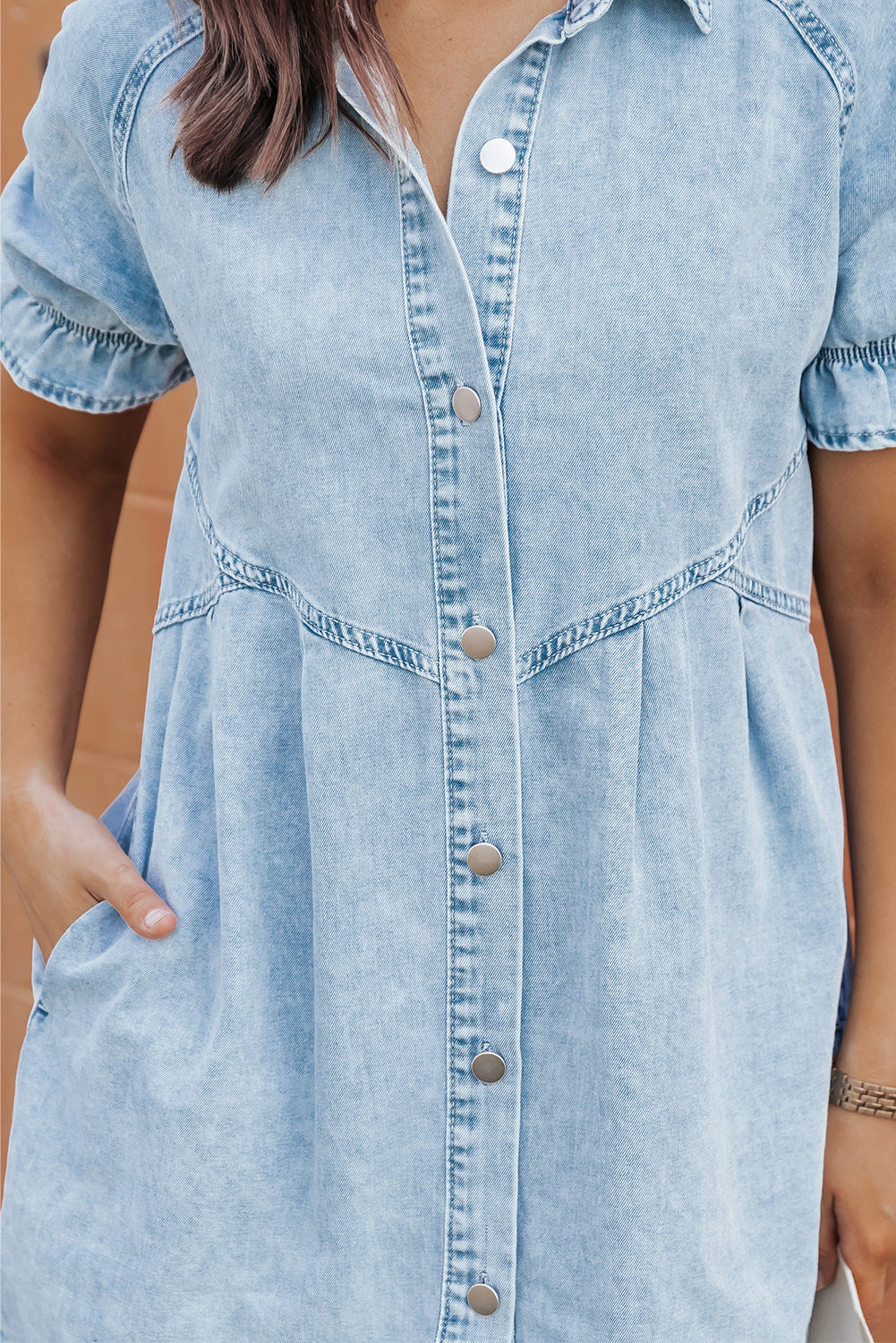 Beau blauw Geknoopte Denim Jurk