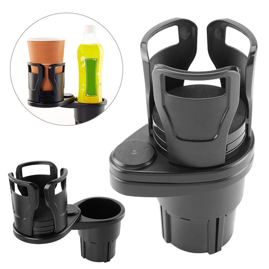 2-in-1 Double Cup Holder – Space-saving, 360° rotatable base, safe storage