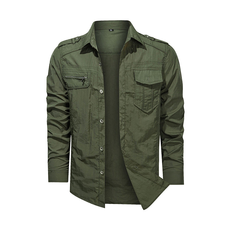 Mannen Shirt Uitloper Militaire Dunne Lange Mouwen Sneldrogende Solid Casual Fit Mannen Shirt