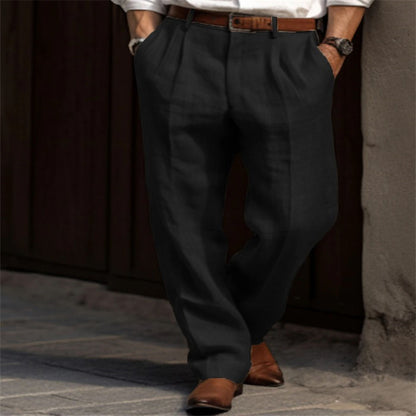 Men's Linen Trousers with Double Pleats and Front Pockets - Comfortable, breathable and ideal for a casual look