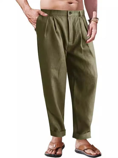 Men's Linen Trousers with Double Pleats and Front Pockets - Comfortable, breathable and ideal for a casual look