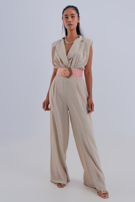 Wide Leg Jumpsuit in Beige