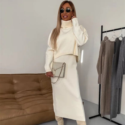 2-piece sweater set women's winter fashion - turtleneck and sleeveless long dress for a stylish and warm outfit