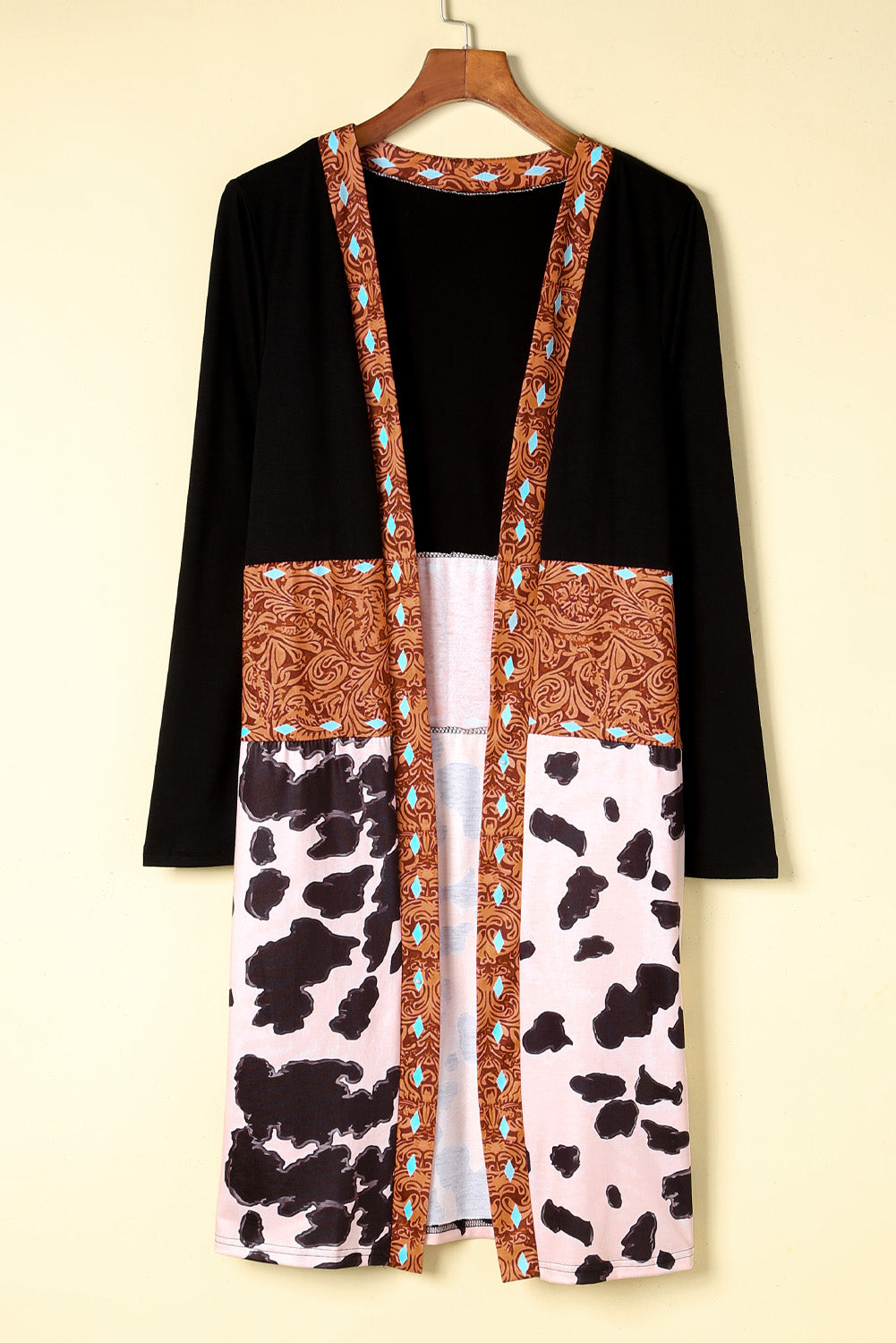 western cow print patchwork cardigan