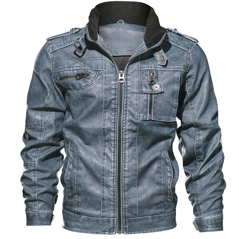 Men PU Leather Jacket Casual Thick Motorcycle Leather Jacket Winter Windproof Coat