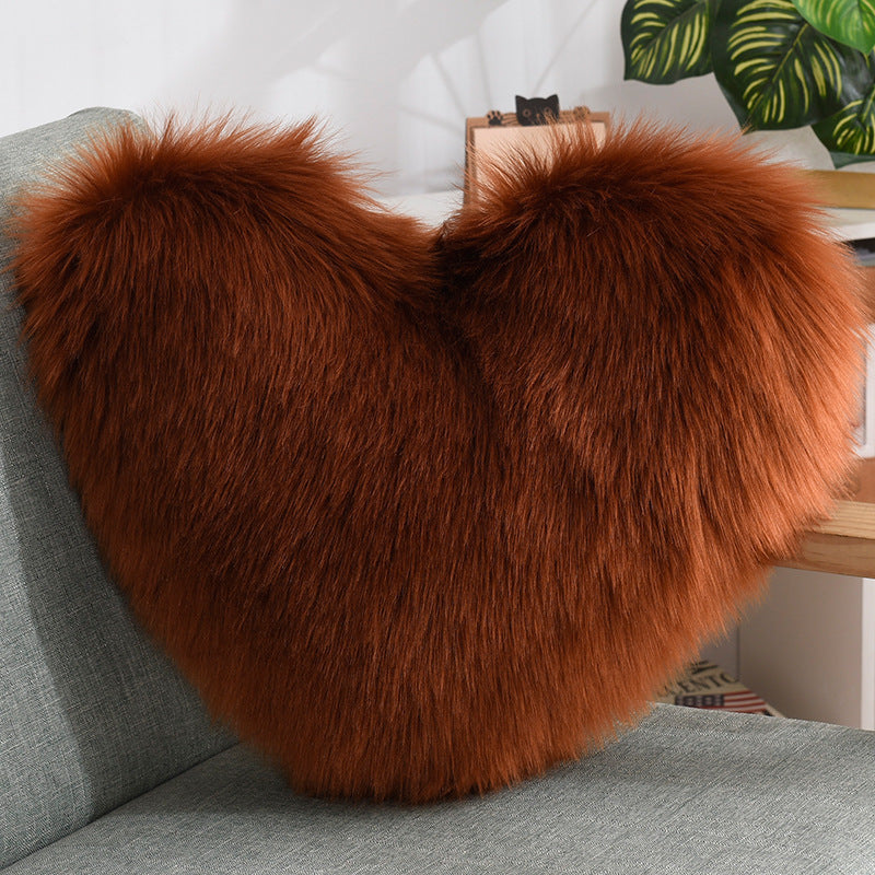 Heart Shaped Fluffy Cushion – Long Plush White Decorative Pillows | Decorative Sofa Decor