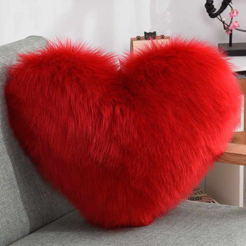 Heart Shaped Fluffy Cushion – Long Plush White Decorative Pillows | Decorative Sofa Decor