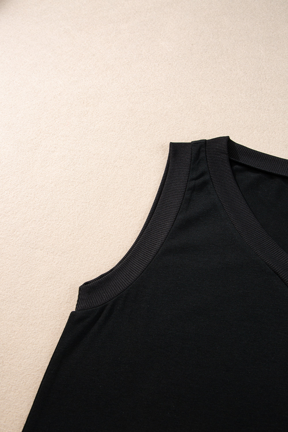 Black Knitted V-neck Tank Top