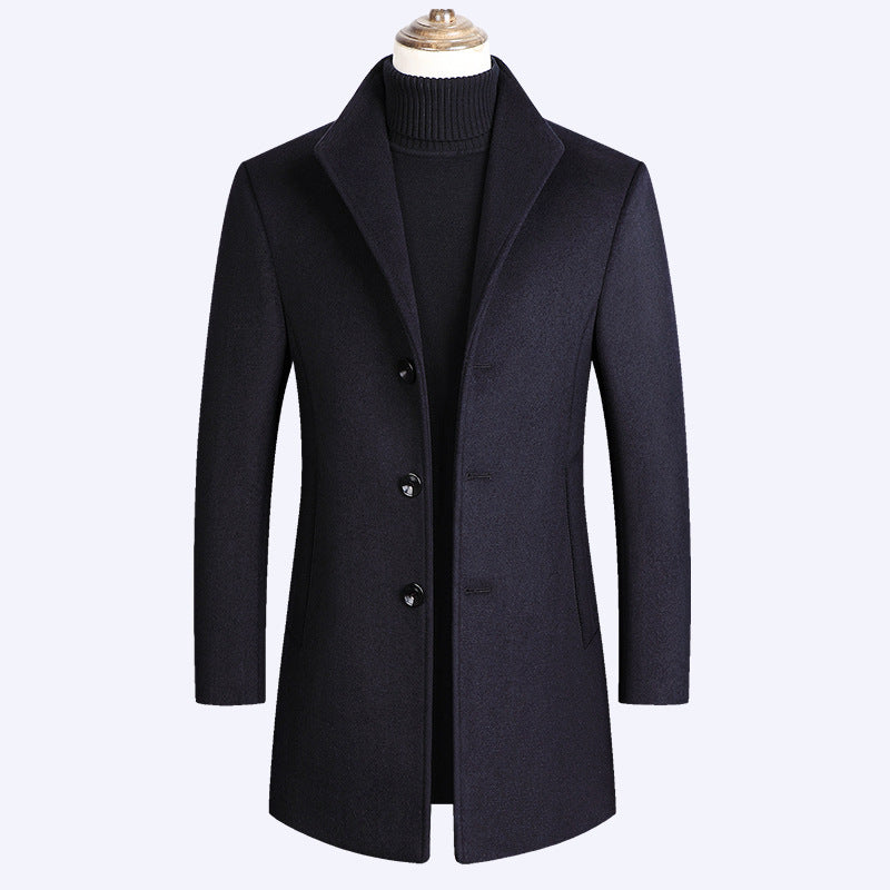 Mid-length Wool Coat for Casual Style – Solid Color, Trendy and Comfortable