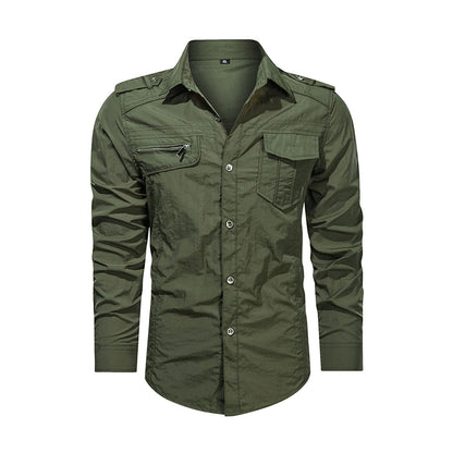 Mannen Shirt Uitloper Militaire Dunne Lange Mouwen Sneldrogende Solid Casual Fit Mannen Shirt