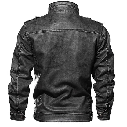 Men PU Leather Jacket Casual Thick Motorcycle Leather Jacket Winter Windproof Coat