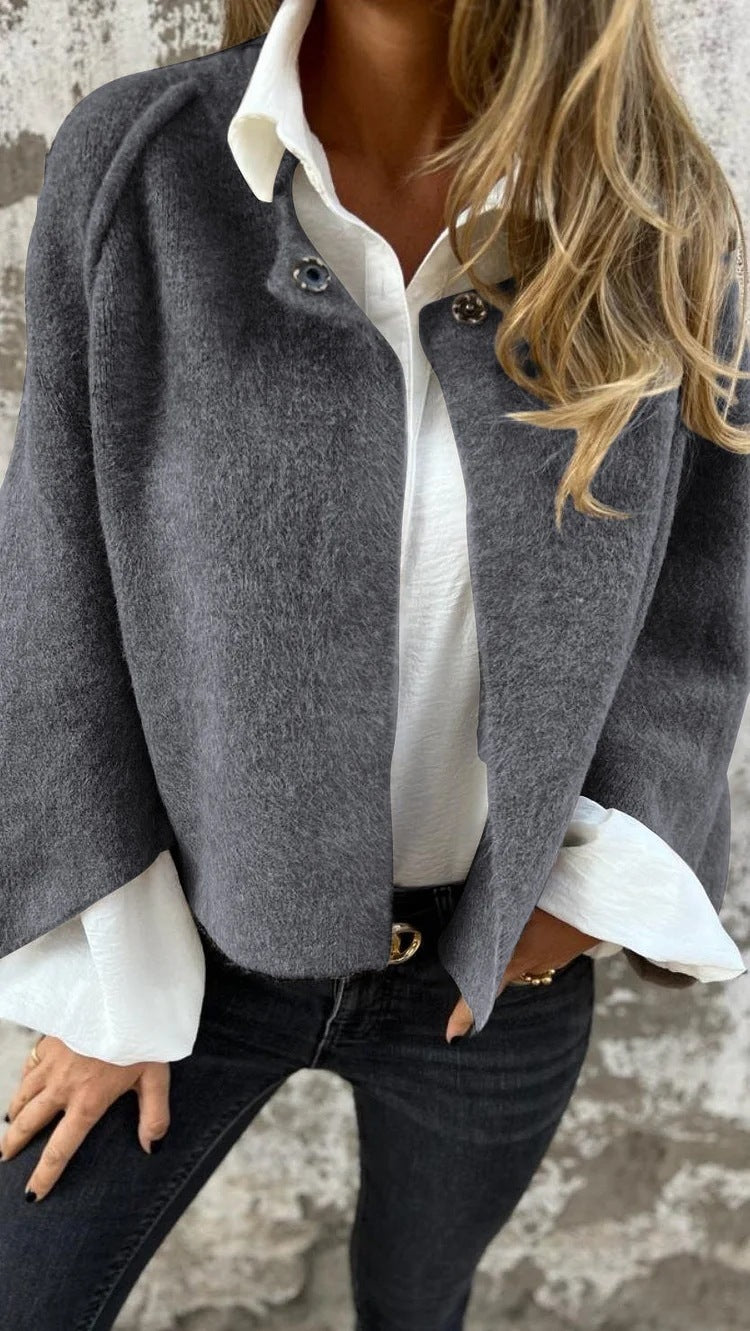 Women's Batwing Sleeve Vest Autumn and Winter Loose-fitting Short Cashmere Coat